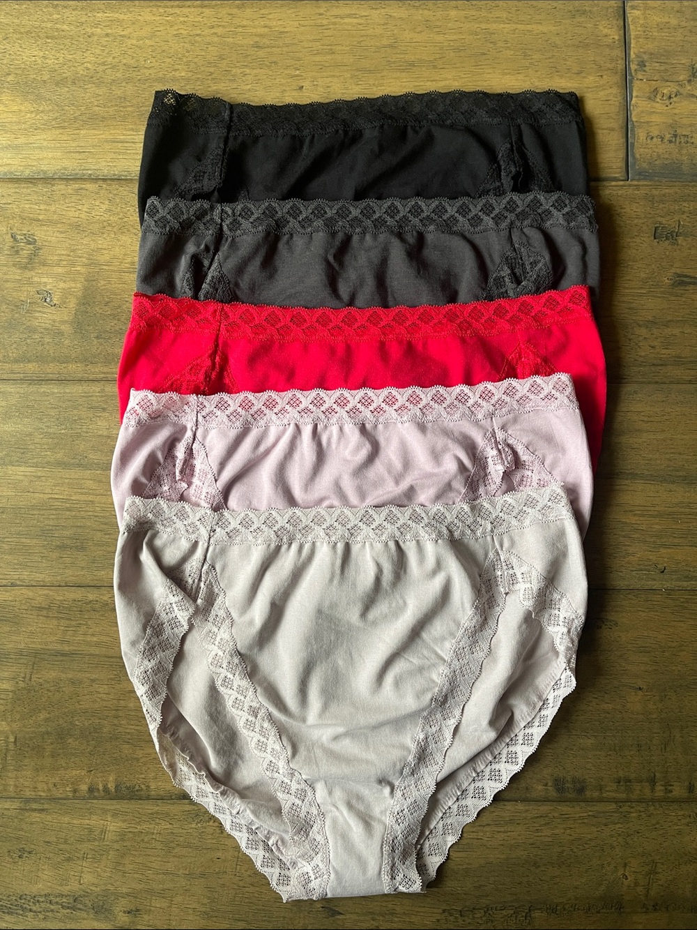 (5) Natori Bliss French Cut Brief Panties Set black red pink